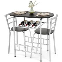 Table à Manger avec 2 Chaises Encastrables, Ensemble Table et 2 Chaises, Petite Table Ovale Salle Manger en Métal avec Étagère à Vin, pour Bistro