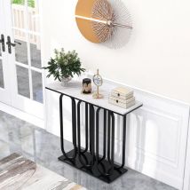 Table Console d'Entrée avec Plateau Blanc en Pierre Artificielle - Kit Anti-basculement Inclus - pour Salon/Couloir/Entrée - 100 x 30 x 80 cm