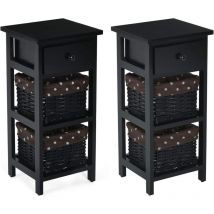 Relax4life - Table de Chevet en Bois de Paulownia Massif avec 3 Tiroirs de Rangement de Style Simple Rustique, Table de Nuit à 3 Niveaux avec 2