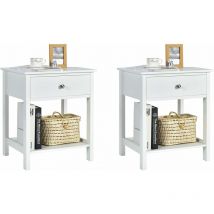 Relax4life - Table de Chevet pour Chambre, Table Basse en Bois avec Tiroir et Étagère, Meuble Compact pour Salon, 48 x 40 x 58 cm (Blanc, 2 pièce)