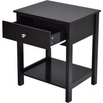 Relax4life - Table de Chevet pour Chambre, Table Basse en Bois avec Tiroir et Étagère, Meuble Compact pour Salon, 48 x 40 x 58 cm (Noir, 1 pièce)
