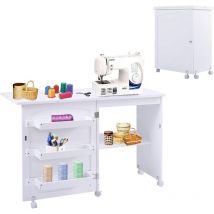 Relax4life - Mobiletto per Macchina da Cucire Pieghevole su Ruote, Tavolo da Cucito in legno con Asse da Stiro Richiudibile, 118,5 x 40 x 79,5 cm