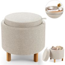 Tabouret de Coiffeuse avec Couvercle Réversible et Rangement Caché, Ottoman Pouf avec Coffre de Rangement, Pouf RondRepose-Pieds Rembourré