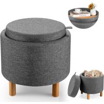 Tabouret de Coiffeuse avec Couvercle Réversible et Rangement Caché, Ottoman Pouf avec Coffre de Rangement, Pouf RondRepose-Pieds Rembourré