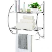 Tagère de Salle de Bain Murale avec 2 Tablettes et 2 Porte-serviettes, Étagère de Toilettes Antirouille en Fer Chromé, 45X25,5X55CM - Relax4life