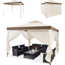 Relax4life - Gazebo 3x3M con Zanzariera, Telo Impermeabile a Baldacchino con Airvent, Tende a Rete Rimovibili con Chiusura a Cerniera, Piedini