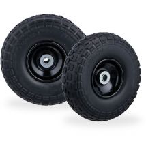 Relaxdays Set of 2 Wheelbarrow Tyres, Puncture-Proof Solid Rubber, 4.1/3.5-4, 16 mm Axle, Spare Wheel, Black