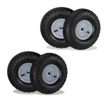 Wheelbarrow Tyres, Set of 4, 4.10/3.50-4, Pneumatic Tyre, 16 mm Axle, 136 kg, Steel Rim, 260x85 mm, Black/Grey - Relaxdays