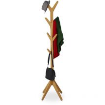 Relaxdays - Coat Rack, Bamboo, 8 Hooks, HxWxD: 181.5 x 53 x 53 cm, Jackets, Scarf, Tree Form, Stable, Accessory, Natural