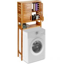 Relaxdays - Armoire de machine à laver en bambou, droit, portes en lamelles, 3 supports, armoire wc, HlP 164x66x26 cm,