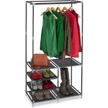Relaxdays - Armoire à vêtements ouverte, étagère à chaussures pour 10 paires, tringle, vestibule hlp: 160x84x43 cm, noir