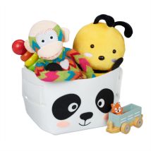 4 x Aufbewahrungskorb Filz, Panda-Motiv, Filzkorb Kinder, faltbar, HxBxT: 24 x 27 x 18 cm, Spielzeugkorb, weiß/schwarz