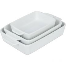 Auflaufform 3er Set, Keramik, 3 Größen, eckig, Lasagne, Gratin, Tiramisu, spülmaschinenfest, Ofenform, weiß - Relaxdays