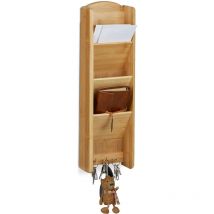 Relaxdays - Bamboo Key Board with Shelf, 3 Compartments, 3 Key Hooks, Wall Organizer, Size: 7.5 x 15 x 49.5 cm, Wood, Natural Brown