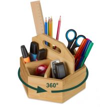 Relaxdays - Bamboo Pen Holder, Rotating Desk Organiser, 15x17x19 cm, Pencil Pot, Stationery, Scissors & Brushes, Natural