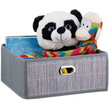 Relaxdays - Cesto Almacenaje Bambú, Cesta Cuadrada Tela Baño, Caja Estante, 14 x 31 x 31 cm, Plegable, Color Gris