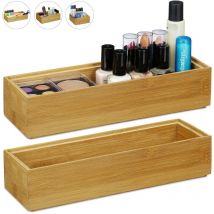 Relaxdays - Set of 2 Bamboo Storage Boxes, Stackable, Natural Look, Kitchen Organiser, Bathroom, 5 x 23 x 7.5 cm, Natural