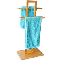 Bamboo Towel Holder, 37 x 25 x 85 cm, Free-Standing Rack for 2 Towels, Small Clothes Butler, Natural Brown - Relaxdays