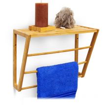 Relaxdays - Bamboo Towel Holder With Shelf Storage 30 x 42 x 20 cm Wall Mounted Bathroom Towel Holder with 3 Rails Small Bathroom Shelf Bamboo Shelf