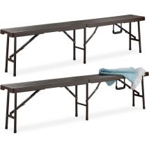 Relaxdays banc pliable lot de 2, pliant pour balcon & jardin, plastique, camping, kermesse, 42,5 x 179 x 24,5 cm, brun