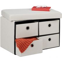 Relaxdays - Banquette de rangement, pliable, 4 tiroirs, couloir, salon et chambre, h x l x p : 39 x 60 x 38 cm, crème