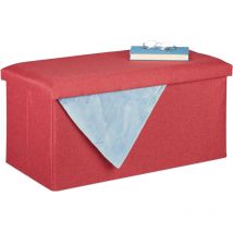 Relaxdays - Banquette, rangement, effet lin, rembourré, entrée, chambre à coucher, coffre HlP 38x76,5x38,5 cm, rouge