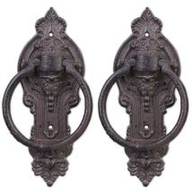 2x Battente per Porta, Battiporta ad Anello, Batacchio, Stile Rustico, Ghisa, hlp 25,5x10,5x2,5 cm ca.,marrone