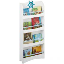 Relaxdays - Bücherregal Kinder, hbt 124 x 50,5 x 15 cm, 4 Fächer, mdf, maritimes Kinderbücherregal, Kinderregal, weiß/blau