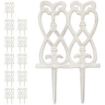 12 x Beeteinfassung, Gusseisen, HxB: je 25 x 14,5 cm, Zierzaun Garten, zum Stecken, Beetzaun antik, Beetumrandung, weiß