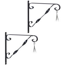 Blumenampel Halterung, 2er Set, Wandmontage, HxBxT: 28x30x2 cm, Ampelhaken für außen & innen, Eisen, schwarz - Relaxdays