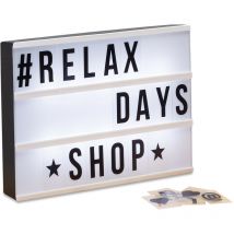 Boîte lumineuse led Lightbox personnalisable 85 signes lettre chiffre 3 lignes HxlxP: 22x30x4,5 cm, blanc/noir - Relaxdays