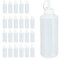 Bouteille à sauce, lot de 24, 1000 ml, squeeze bottle à remplir, récipient plastique, ketchup, transparent