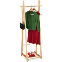 Relaxdays Burro de Ropa con Zapatero, Colgador de Ropa, Autónomo, Guardarropa, 153x62x45 cm aprox., Madera, Natural