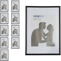 Relaxdays - Cadres photo, lot de 10, 20x30 cm, passe-partout 15x20 cm, cadre verre, porte-photo à poser ou à suspendre, noir