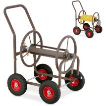 Carro Portamangueras, hasta 60 m, 4 Ruedas Neumáticas, Acoplamiento por Clic, Soporte Mangueras Metal, Marrón - Relaxdays