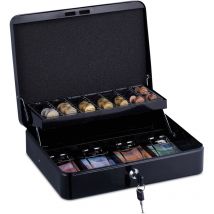 Relaxdays - Cash box, lockable, iron, coin counting board & 4 note compartments, hbt: 8.5 x 30.5 x 24.5 cm, cash box, black