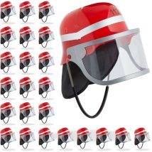 Casque pompier enfant, lot de 24, avec visière, protection nuque & sangle pour menton, casque réglable, pompier, rouge