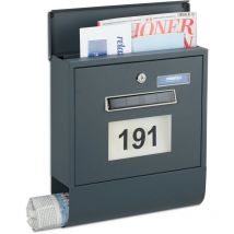 Wall-Mounted Mailbox, led Illumination Sign, Twilight Sensor, Newspaper Slot, 33.5 x 30.5 x 10 cm, Anthracite - Relaxdays