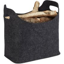 Relaxdays - 2x Cesto Portalegna per Camino in Feltro, HxLxP: 39,5 x 40 x 23 cm, 2 Manici Pieghevole, Portariviste, Cesta, Antracite