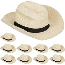 Relaxdays - Chapeau Panama, lot de 10, couvre-chef look parrain de mafia, pour Dames et messieurs, bande de tissu, beige