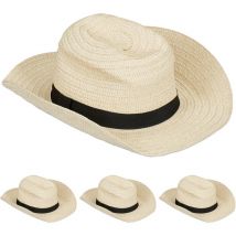 Relaxdays - Chapeau Panama, lot de 4, couvre-chef look parrain de mafia, pour Dames et messieurs, bande de tissu, beige