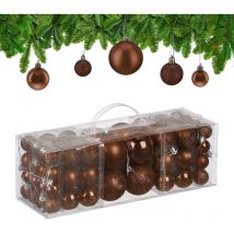 Relaxdays - Christmas Baubles, Set of 76, Tree Ornaments, Holiday Decorations, Plastic, Glittery, Matte & Shiny, Brown
