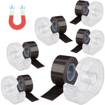 Relaxdays - Rouleau adhésif magnétique, lot de 6, 5 m, dévidoir, bande autocollante, aimanté, tableau blanc et réfrigérateur, noir