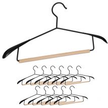Cintre à costume traverse en bois, set de 24, cintre pantalon, épaule large, bois métal, noir