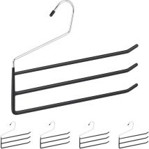 Cintre multiple antidérapant, set de 5, métal, 3 traverses, pantalon gain de place, cintre multifonction, noir - Relaxdays