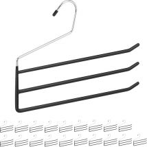 Cintre multiple antidérapant, lot de 20, métal, 3 traverses, pantalon gain de place, cintre multifonction, noir