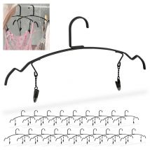 20x Cintre pince, dessous & lingerie, avec 2 clips, multifonctionnel, métal, 33 cm de large, noir