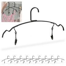 Cintre pince, lot de 10, dessous & lingerie, avec 2 clips, multifonctionnel, métal, 33 cm de large, noir - Relaxdays