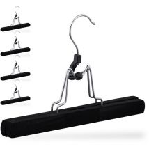 Relaxdays - Cintre pour pantalon et jupe, lot de 5, bois de lotus, revêtement en velours, antiglisse, l : 25 cm, noir