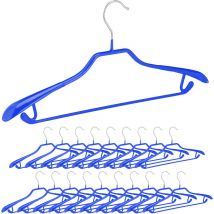 20x Cintres antidérapants, pour costumes, support d'épaules large, traverse pantalon, crochets, bleu